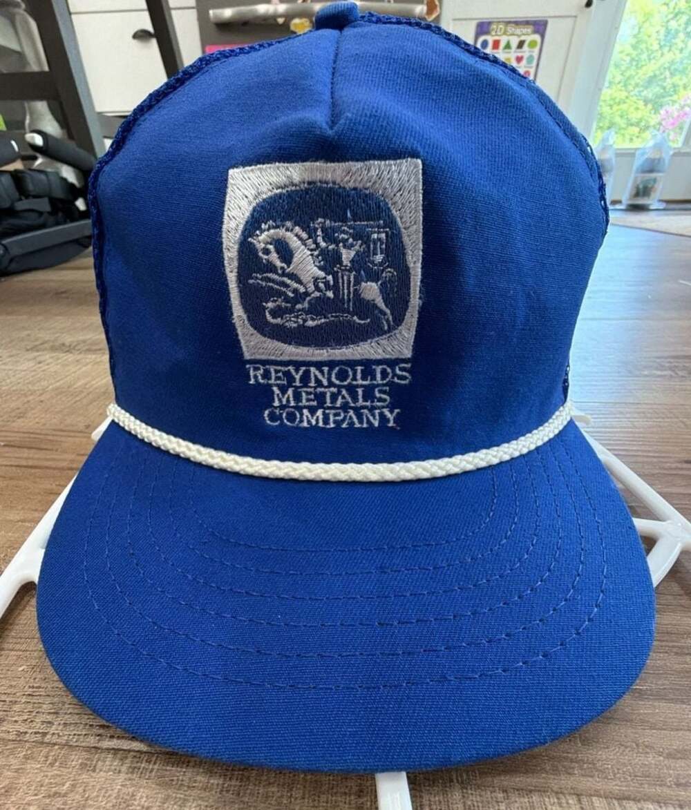 Vintage Reynolds Metals Company Blue Mesh Snapback Trucker Hat Y2K